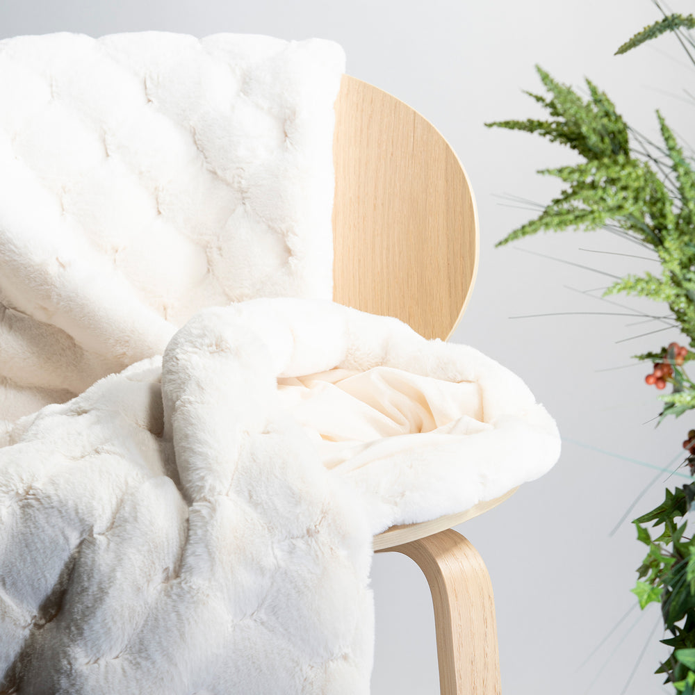 White Carved Faux Fur Throw