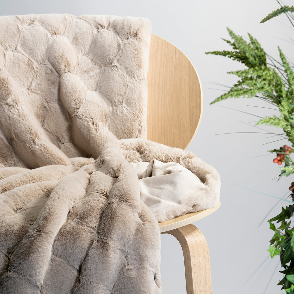 Beige Carved Faux Fur Throw
